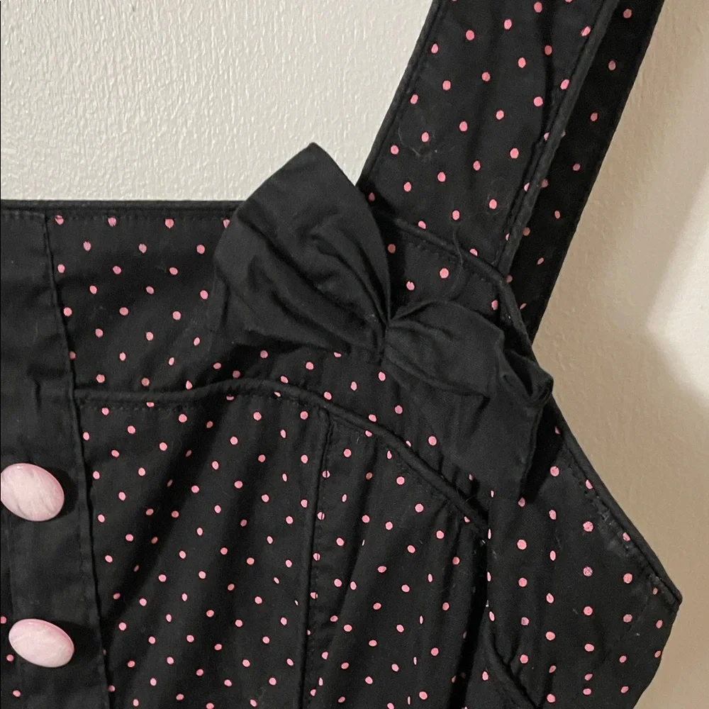 Hell Bunny Black with Pink Polka Dot Rockabilly Dress Size Small - Picture 4 of 13